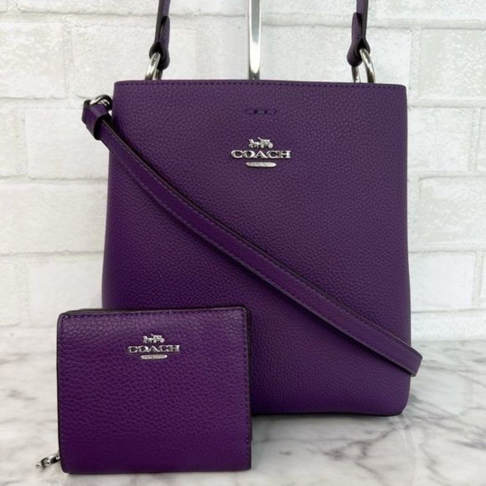 ❗️Sold❗️Coach Purple Small Town Bucket Bag Crossbody Shoulder Bag & Snap Wallet - Picture 1 of 16